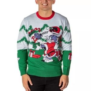 Tom and Jerry Christmas sweater mens Medium pullover funny print unisex